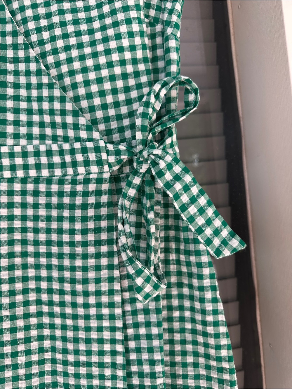 Banana Republic Linen Blend Green Gingham Wrap Midi Dress 8 - Picture 5 of 15